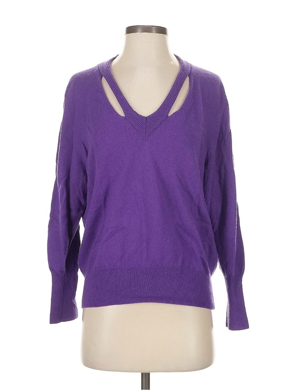 Sandro Cashmere Wool Blend Purple V-Neck Cutout Pullover Sweater Size 2